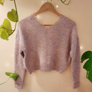 Cropped Long-Sleeve Sweater - Pink XS